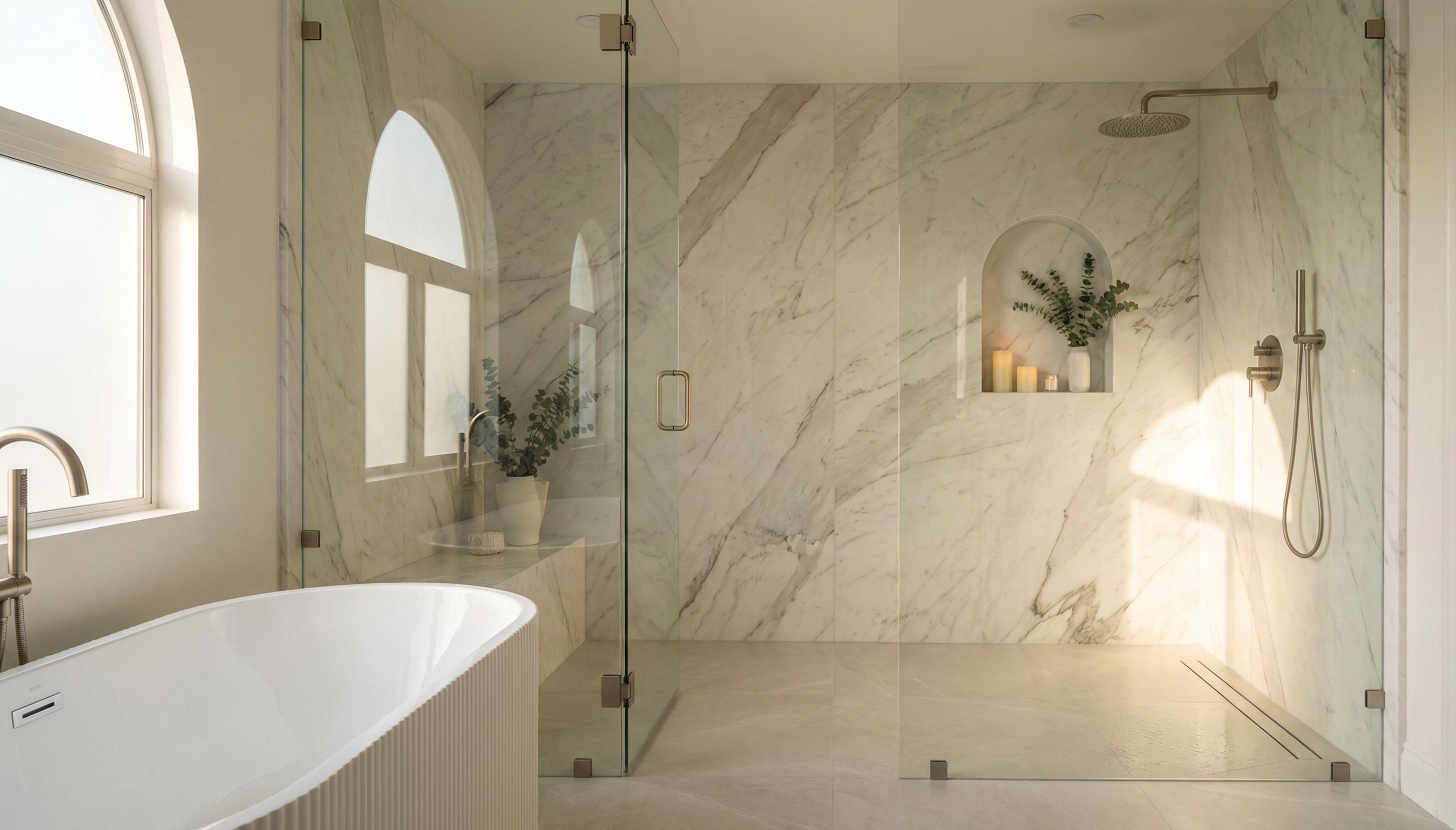 Master bathroom: full gut renovation with marble